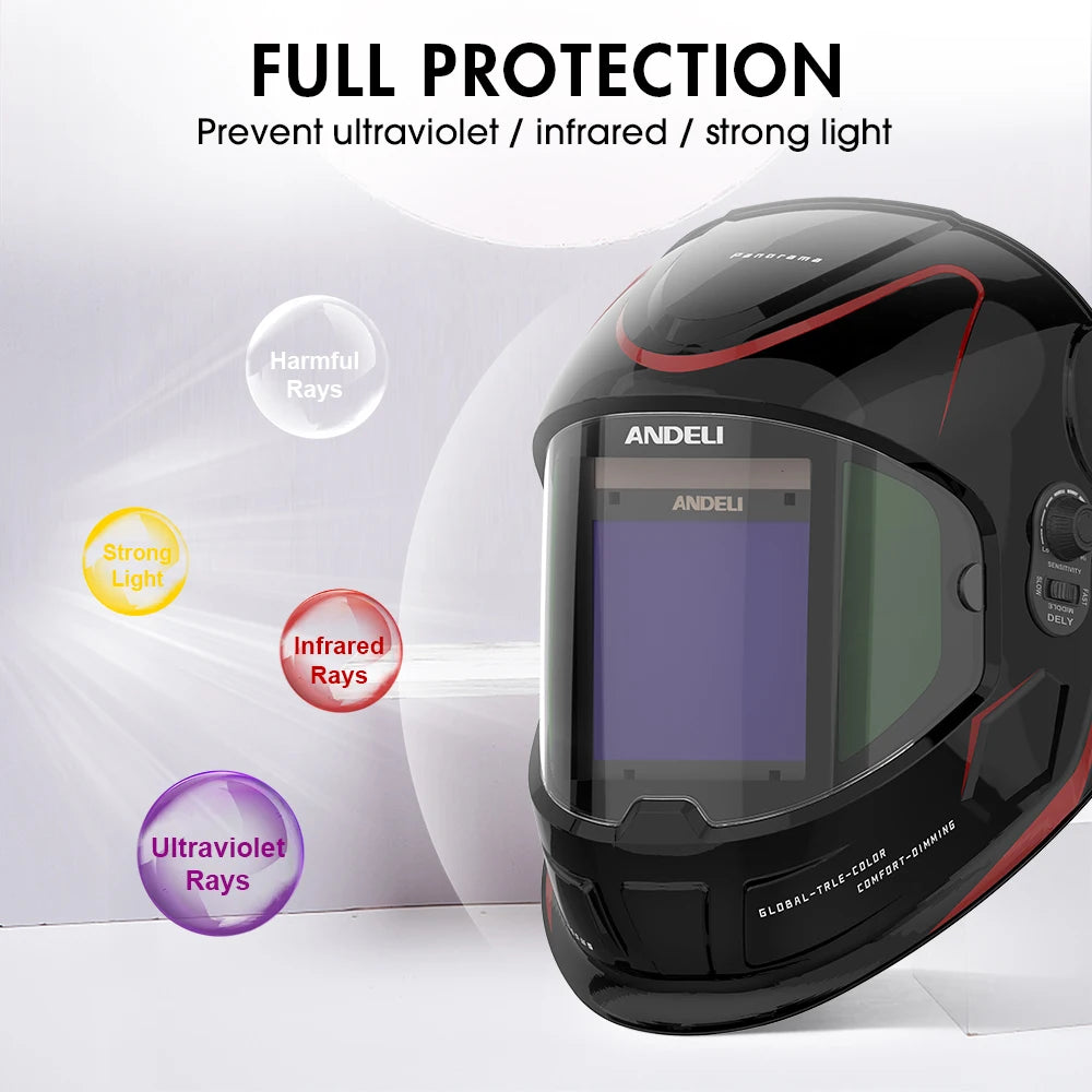 ANDELI Schweißhelm Großes Sichtfeld Automatische Verdunklung Echter Farbwiedergabe DIN4 1\/1\/1\/2 Löten für TIG MIG MMA SCHNEIDEN