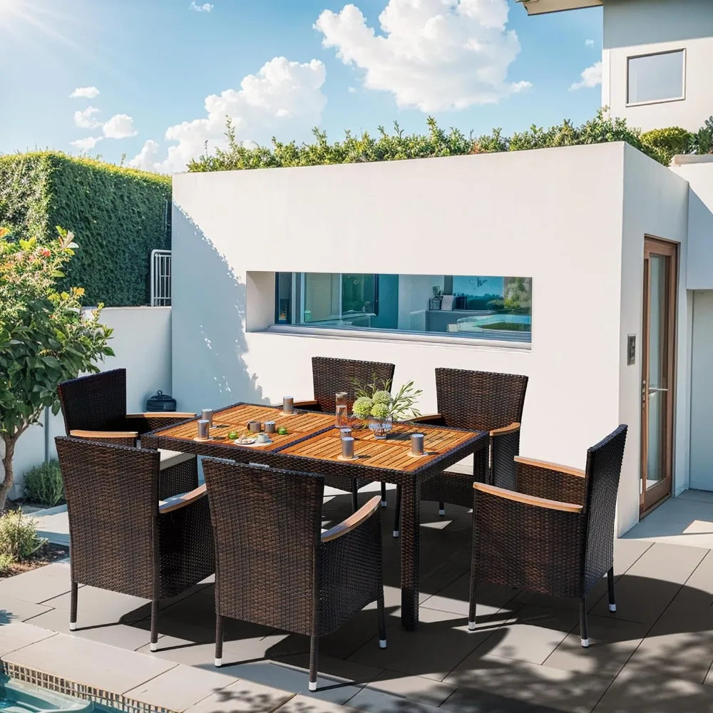 7-teiliges Gartenmöbel-Set aus Rattan, Modernes Design, Outdoor Tisch und Stühle