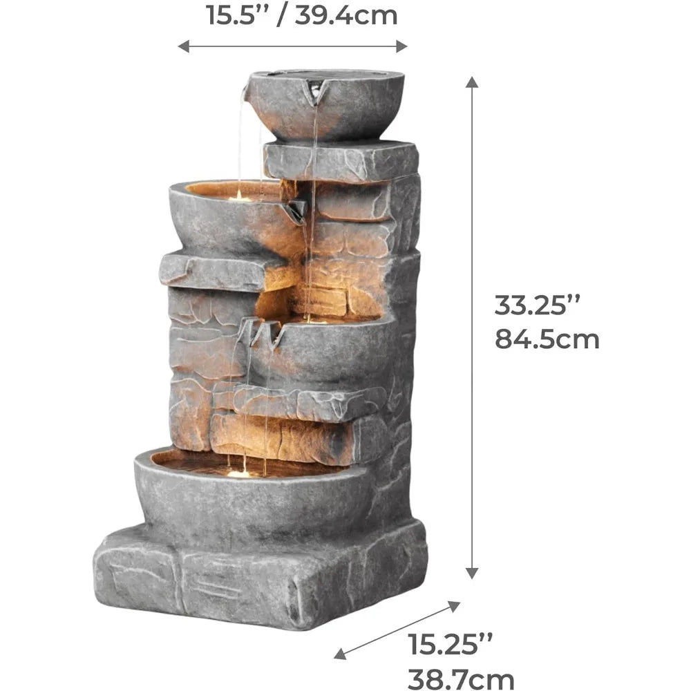 LED Garten Wasserbrunnen mit Licht, Schist Rock Design