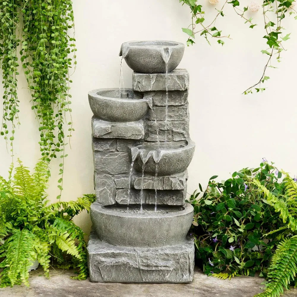 LED Garten Wasserbrunnen mit Licht, Schist Rock Design