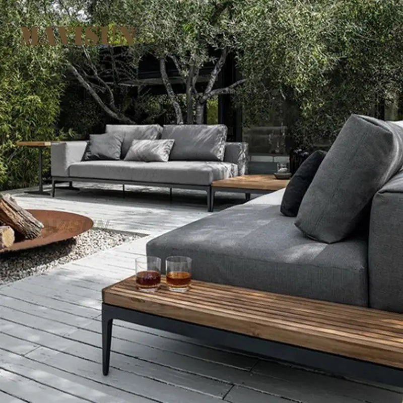 Gartenmöbel-Set: Outdoor-Sofa für Garten, Hotelbalkon - Wasserdicht, Sonnenschutzstoffe, Sofa, Couchtisch