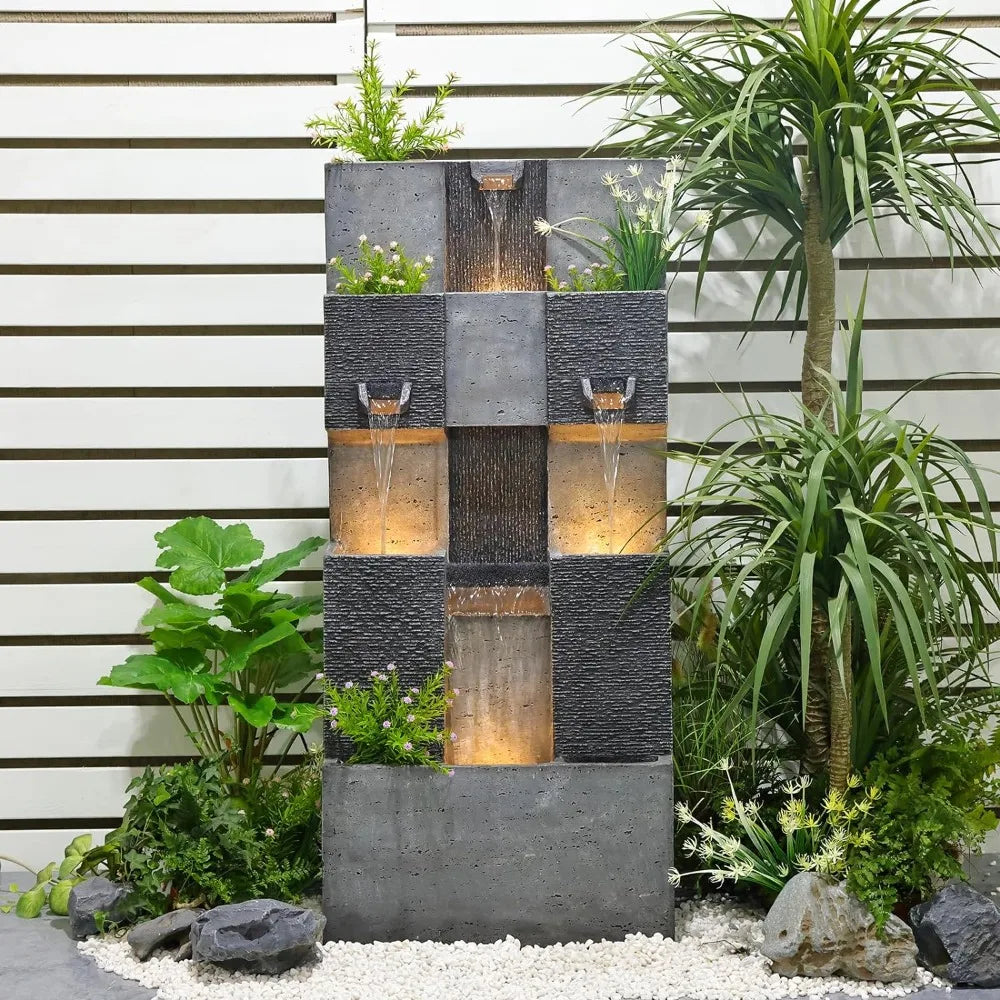 Moderne 3-stöckige Gartenfontäne mit Lichtern