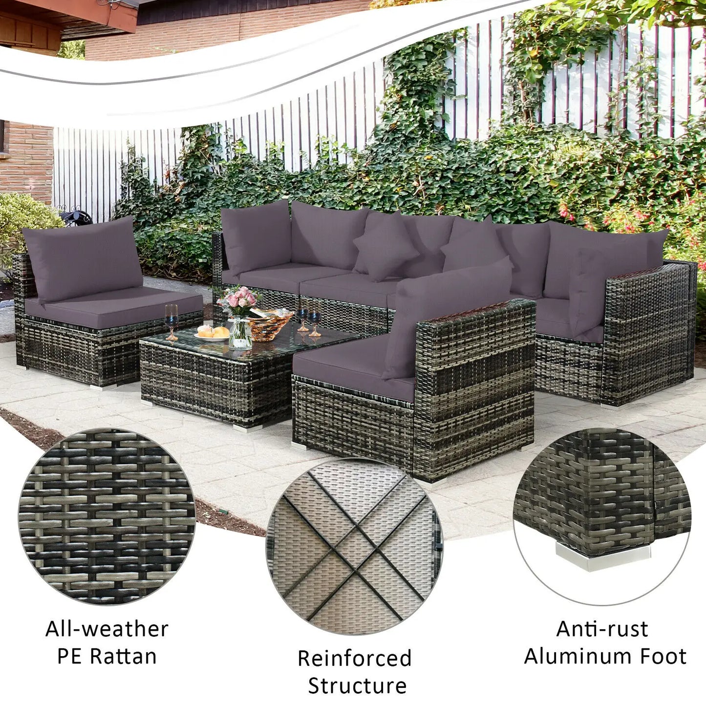 Patiojoy 7-teiliges Patio Rattan Möbelset
