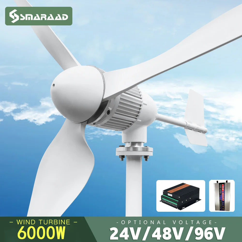 6000W 24V 48V Freie Energie Off Grid System Horizontal Home Wind Turbinen Windgenerator Leistung Windmühl Mit MPPT Controllerl