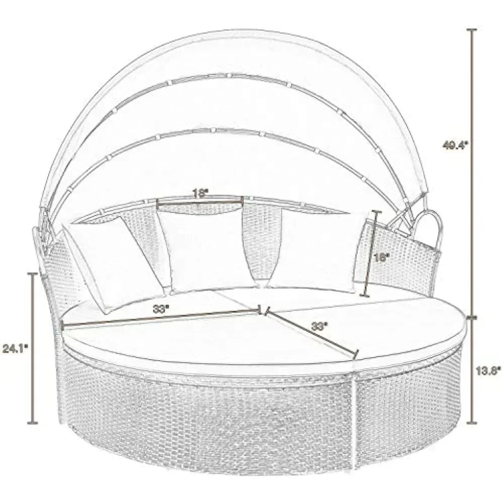 Outdoor Round Garden Sofas mit Baldachin aus Rattan für Terrasse Rasen Garten