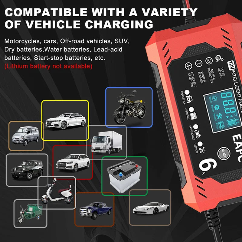 6A Kfz Batterieladegerät 12V Smart Repair LCD Display