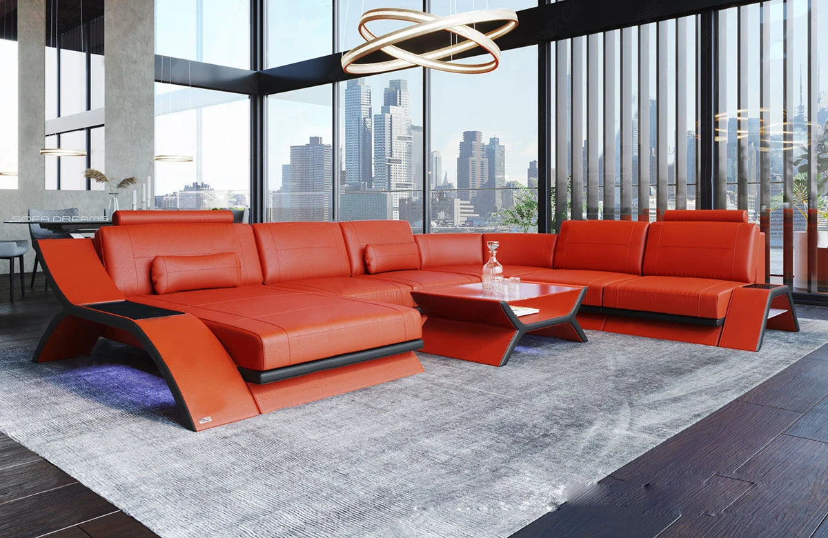 Modernes Wohnzimmer Ledersofa Set mit Chaiselongue