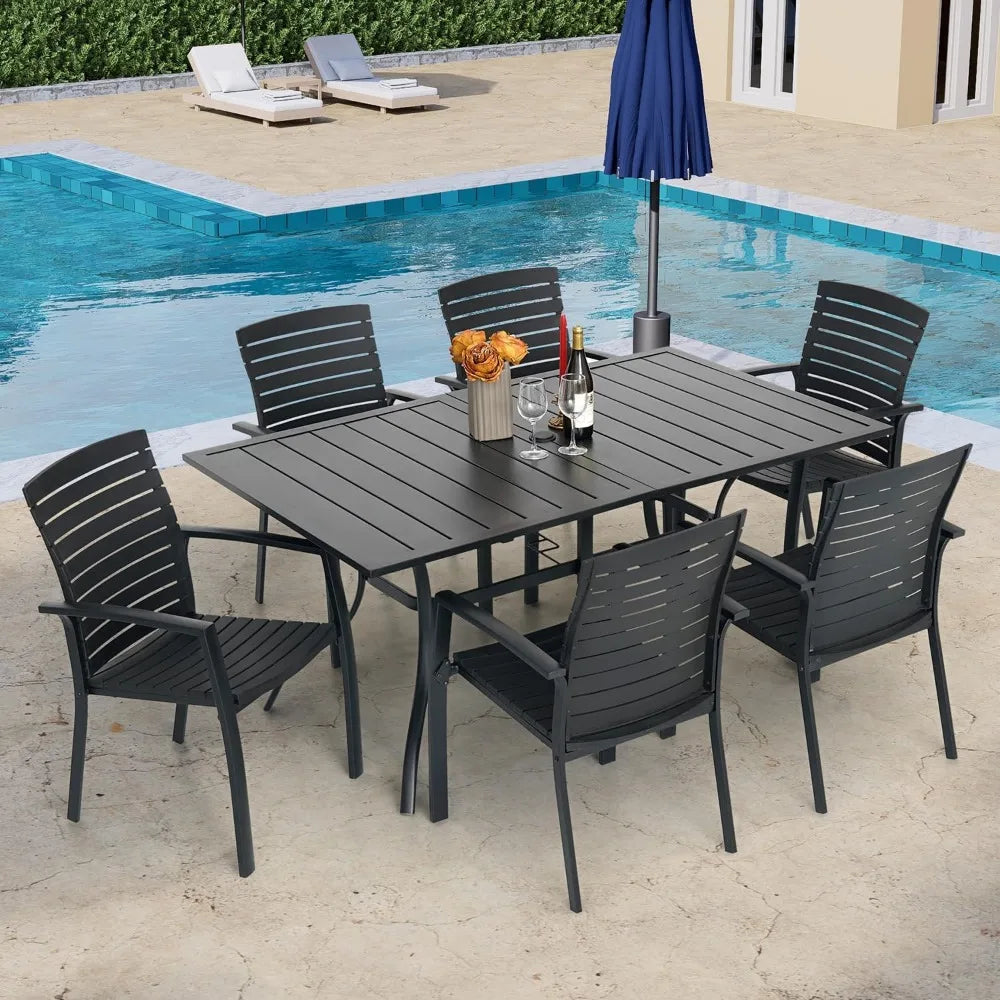Patio Esstisch für 6 Personen, mit Schirmloch, Schwarz