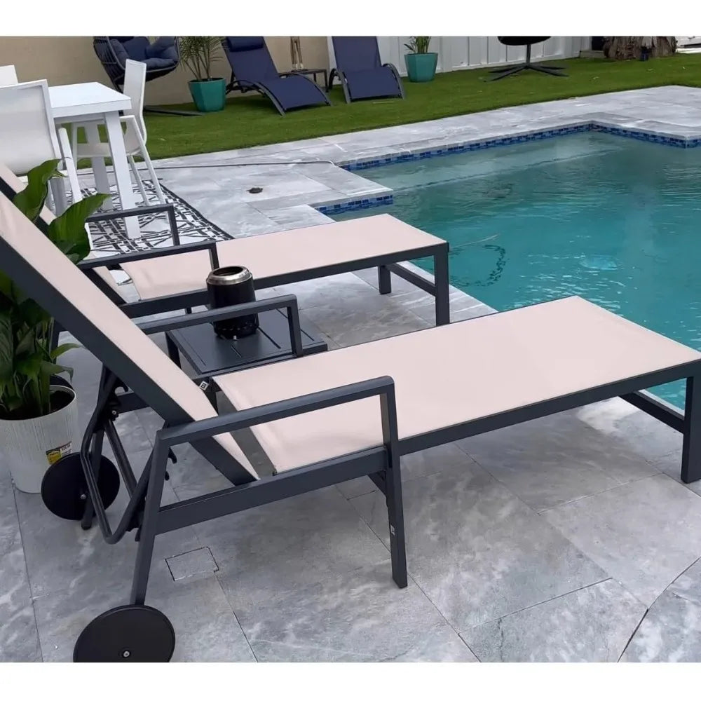 Gartenliege Set, 2-teilig Aluminium Sonnenliege mit Rädern und Armlehnen