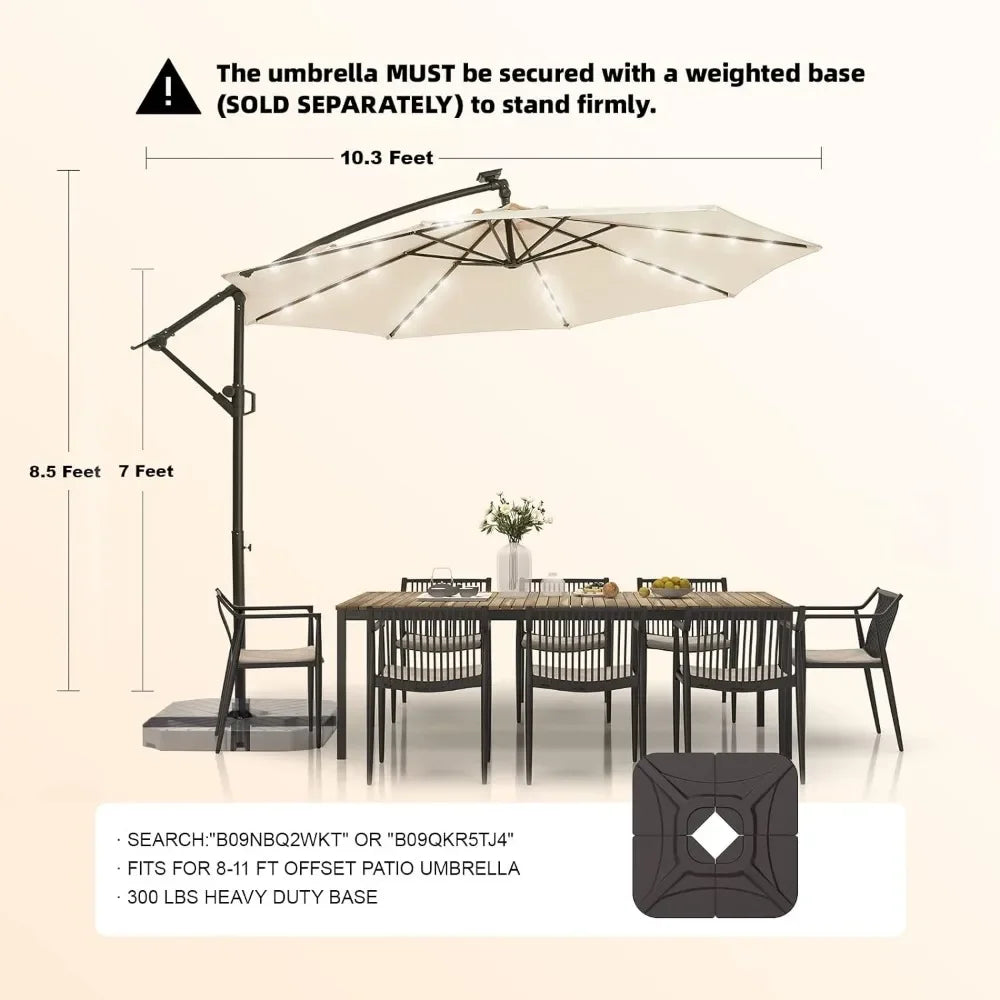 10ft Solar LED Offset Hanging Market Patio Umbrella