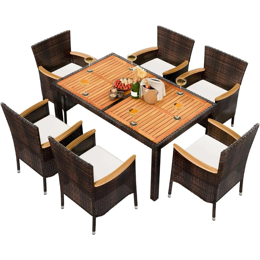 7-teiliges Gartenmöbel-Set aus Rattan, Modernes Design, Outdoor Tisch und Stühle