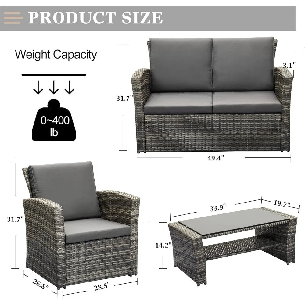 Garten Sofa Set, Wicker Rattan Set mit Tisch & Stuhl