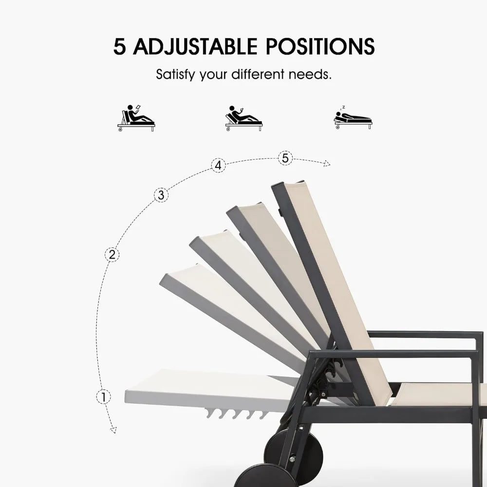 Gartenliege Set, 2-teilig Aluminium Sonnenliege mit Rädern und Armlehnen