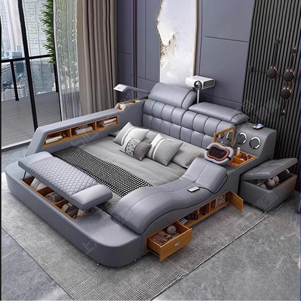 Luxus King Size Echtes Lederbett