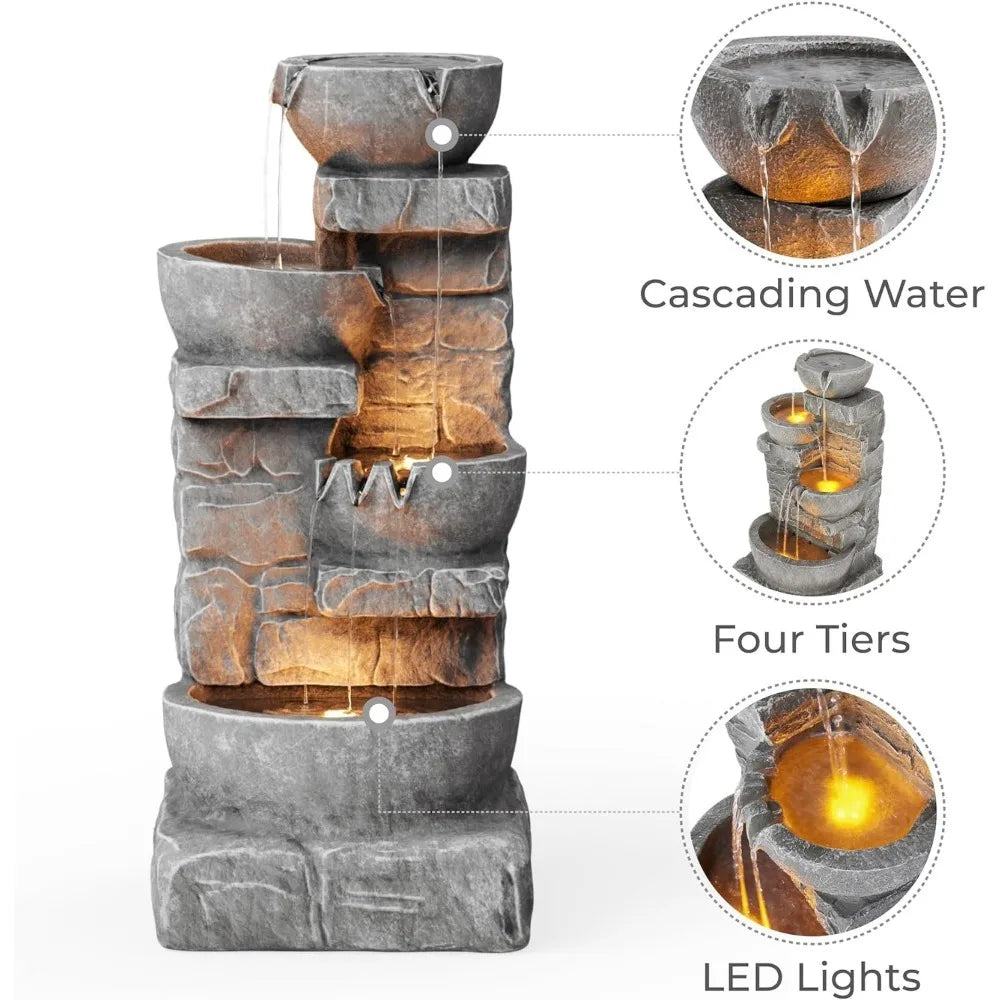LED Garten Wasserbrunnen mit Licht, Schist Rock Design