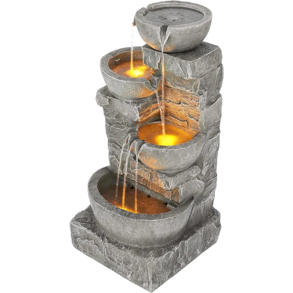 LED Garten Wasserbrunnen mit Licht, Schist Rock Design