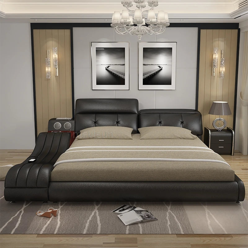 Modernes Luxus-Multifunktionsbett mit echtem Leder