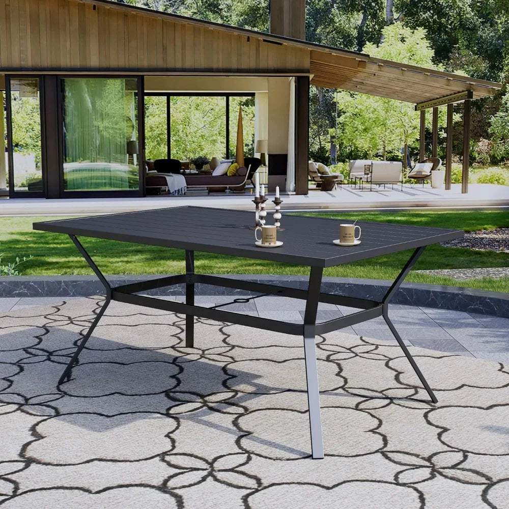 Patio Esstisch für 6 Personen, mit Schirmloch, Schwarz