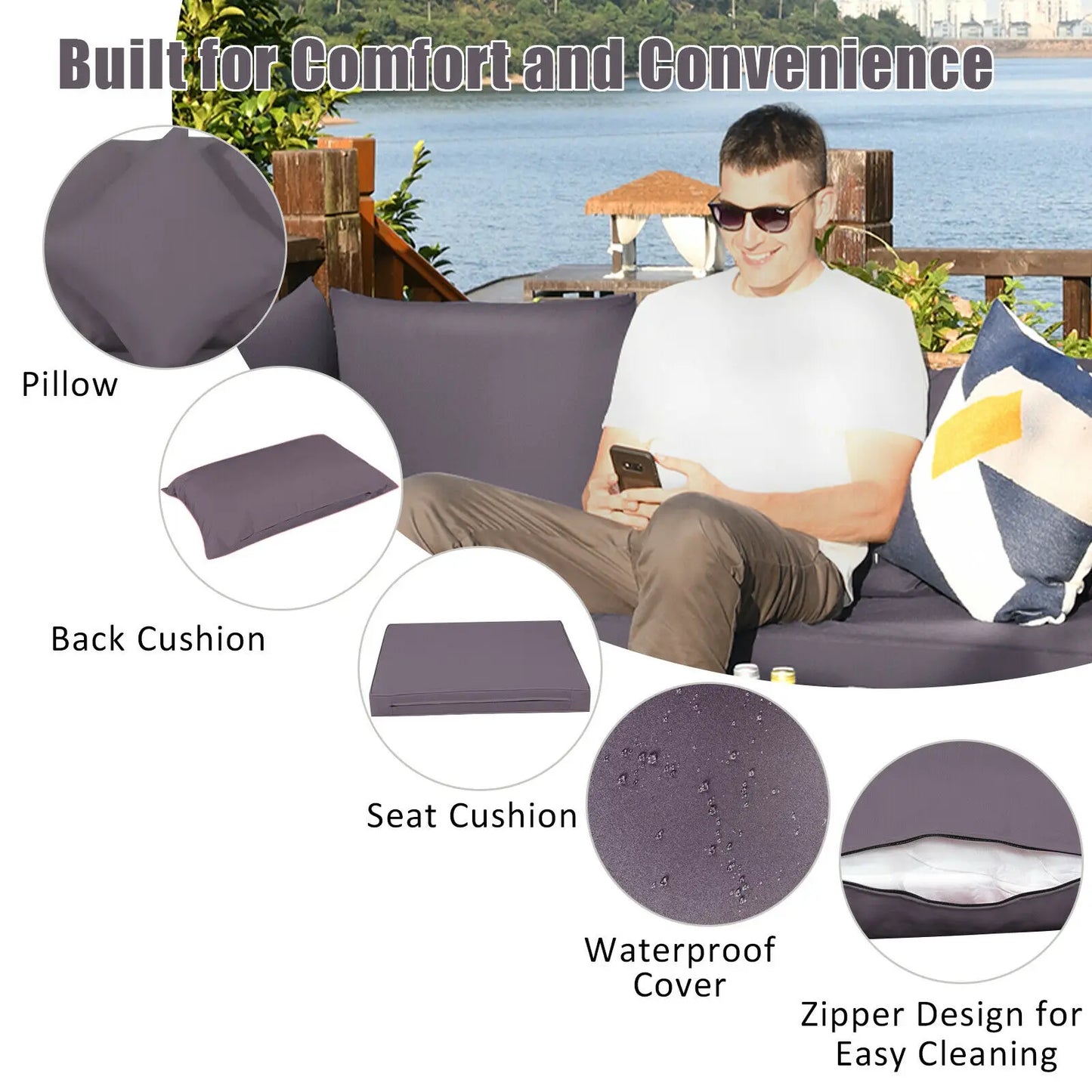 Patiojoy 7-teiliges Patio Rattan Möbelset