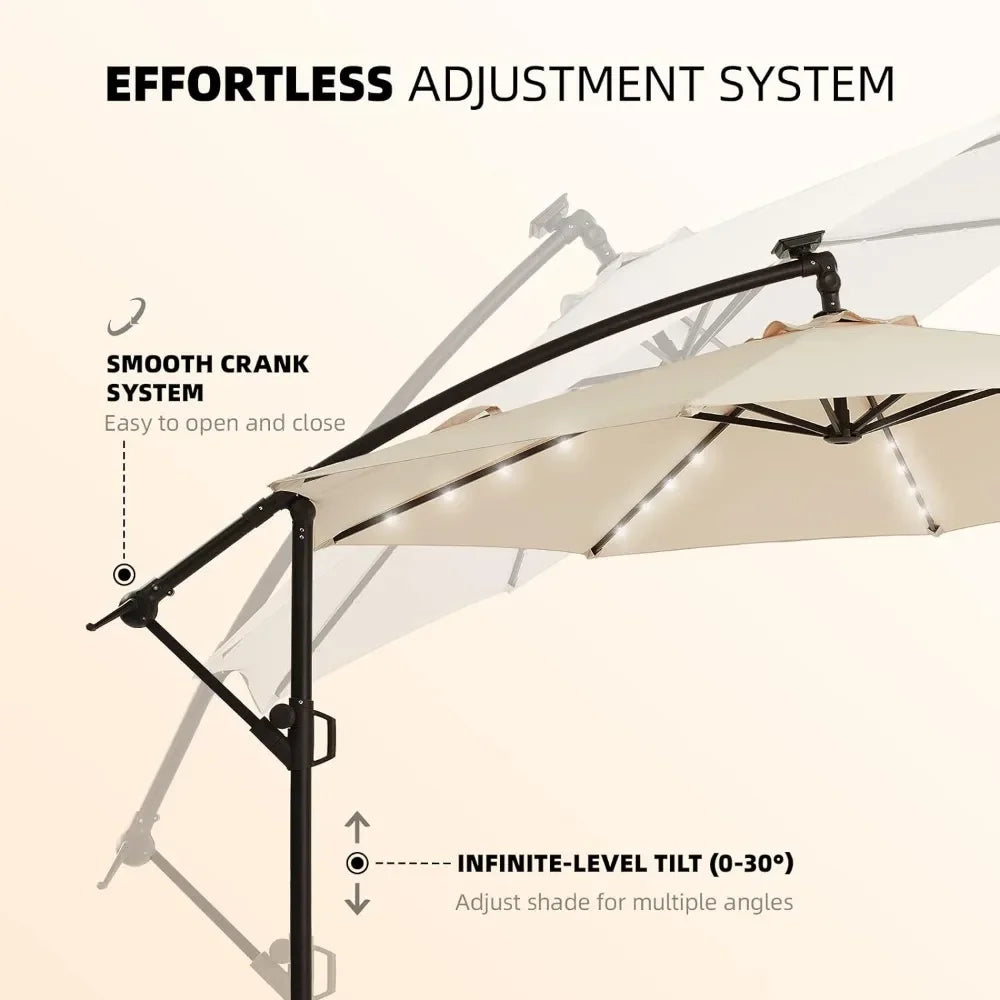 10ft Solar LED Offset Hanging Market Patio Umbrella