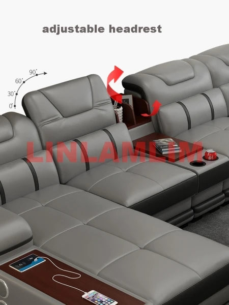 Großes Schlafsofa aus echtem Leder - Modernes Sofaset fürs Wohnzimmer