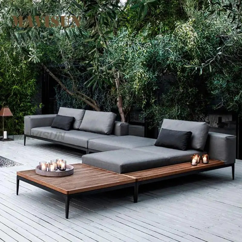 Gartenmöbel-Set: Outdoor-Sofa für Garten, Hotelbalkon - Wasserdicht, Sonnenschutzstoffe, Sofa, Couchtisch