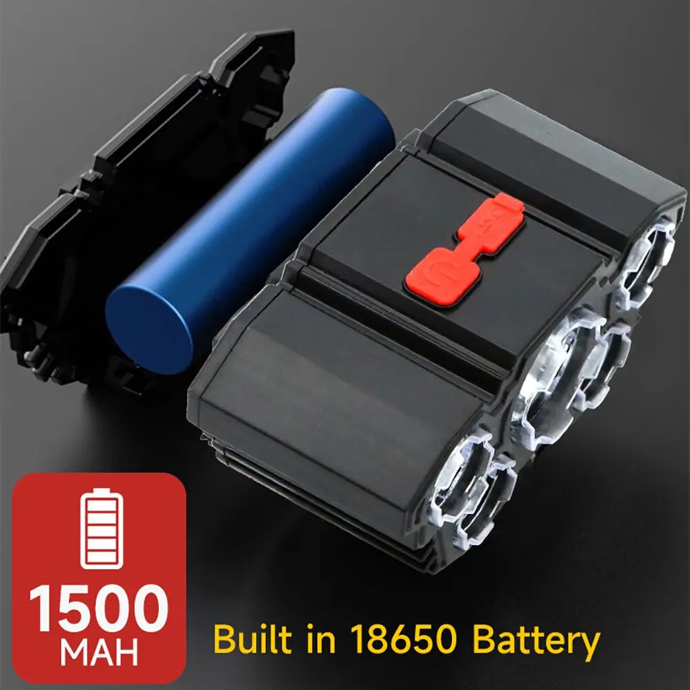 5 LED Stirnlampe Wiederaufladbar mit integriertem 18650 Batterie Starkes Licht Stirnleuchte Camping Abenteuer Angeln Taschenlampe