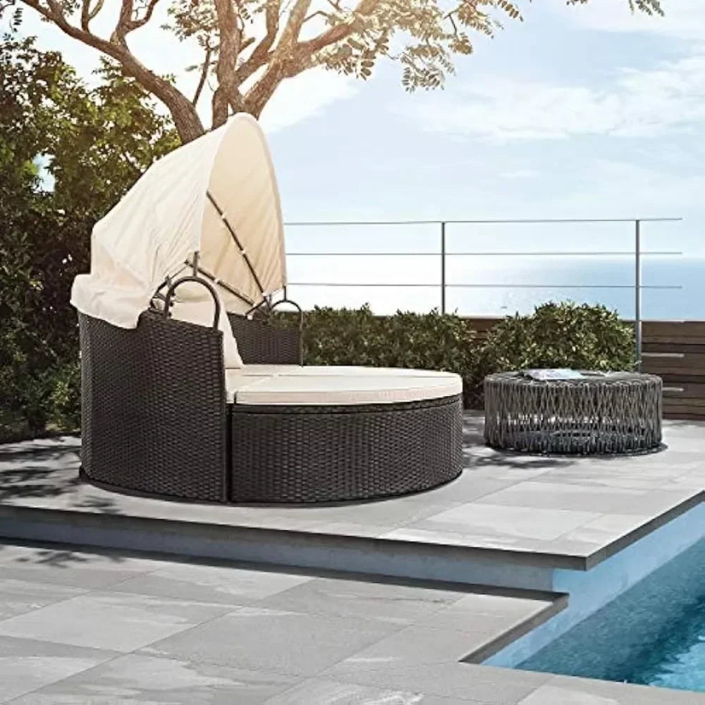 Outdoor Round Garden Sofas mit Baldachin aus Rattan für Terrasse Rasen Garten