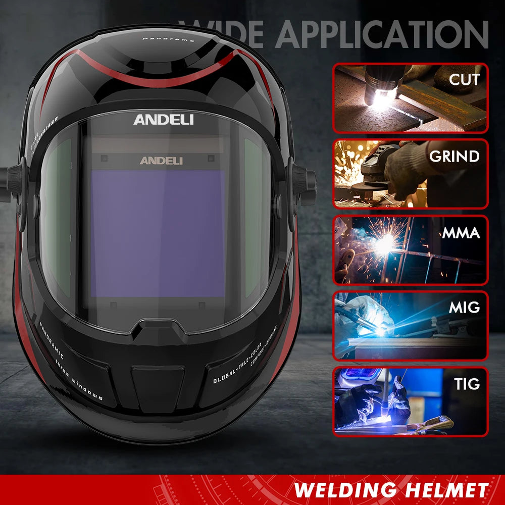 ANDELI Schweißhelm Großes Sichtfeld Automatische Verdunklung Echter Farbwiedergabe DIN4 1\/1\/1\/2 Löten für TIG MIG MMA SCHNEIDEN