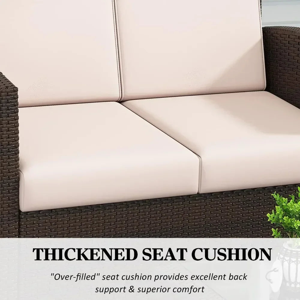 Rattan Gartensofas Set mit Kissen für Garten Terrasse Balkon