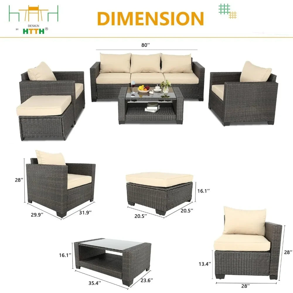 7-teiliges Gartenmöbel-Set aus Rattan für den Außenbereich