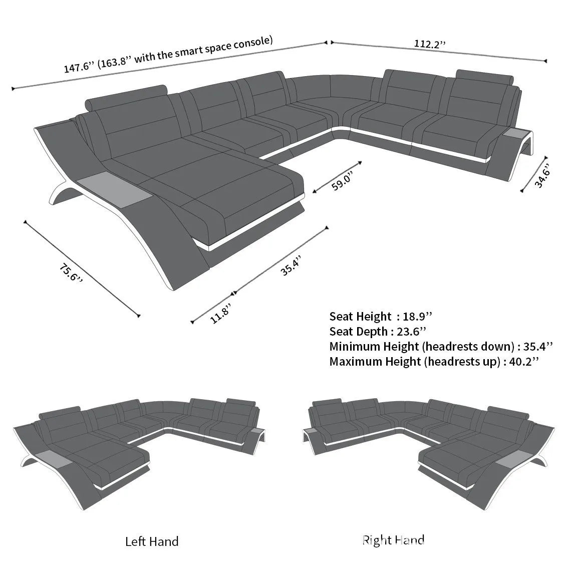 Modernes Wohnzimmer Ledersofa Set mit Chaiselongue