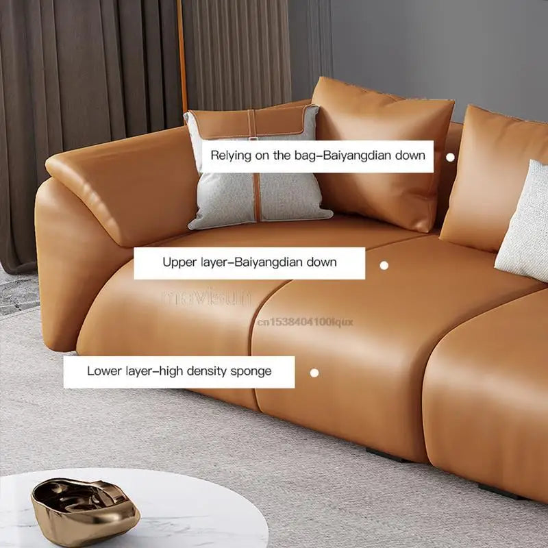 Heißer Verkauf Licht Luxus Ledersofa Erste Schicht Kuhhaut Nordic Kleines Apartment Wohnzimmer Dreisitzer Chaiselongue Ecksofa