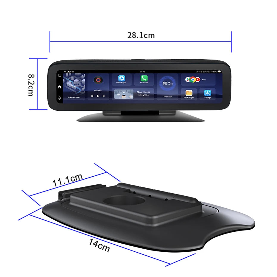 12 Zoll 4-Kanal Linse Dash Cam Auto Video Recorder Android 8.1 GPS 2GB RAM 32GB ROM