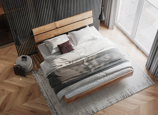 Turin Massivholz Eichenbett 140-180cm mit Holzbeinen und doppelter Rückenlehne