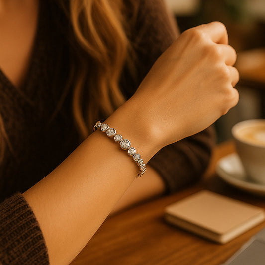 Armband aus 925er Sterling-Silber, Gliederarmband mit halbierten Zirkonia Kugeln