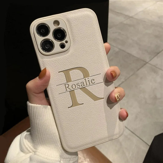Your name letter case on iPhone case luxury leather cover