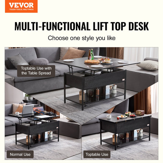 Couchtisch mit Lift-Funktion 100 cm – Stauraum, USB & LED-Beleuchtung