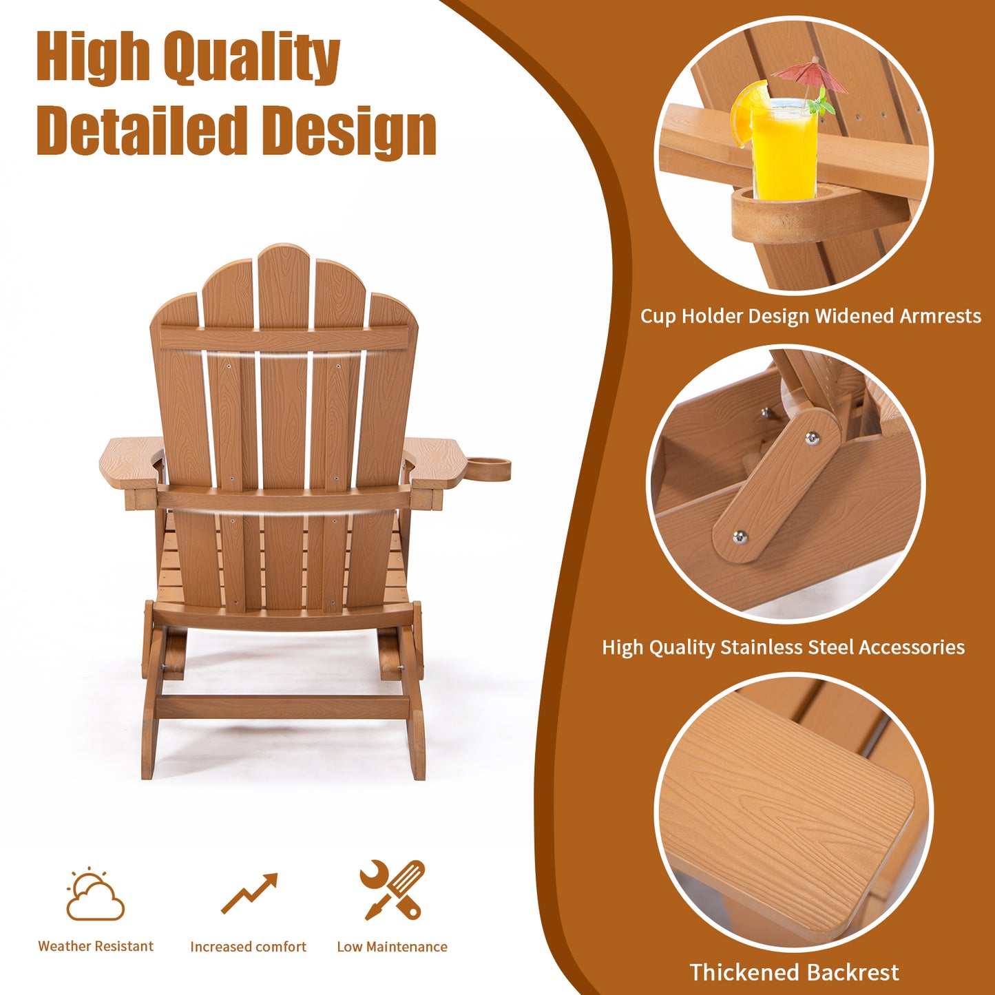 TALE Klappbarer Adirondack-Stuhl mit ausziehbarem Ottomanen und Becherhalter