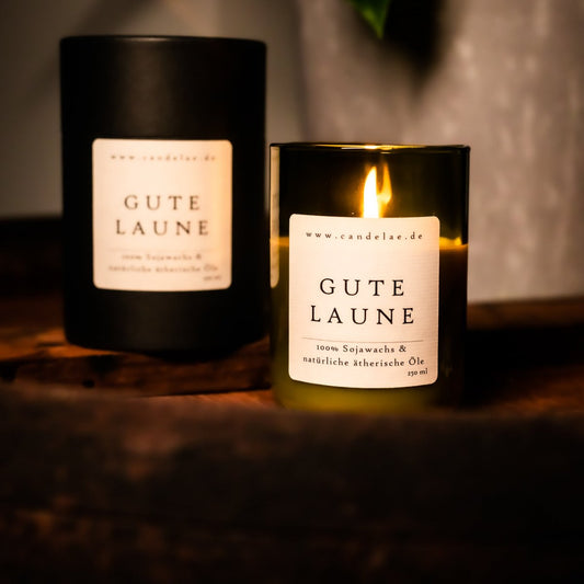 Gute Laune – Handgegossene Sojawachs-Duftkerze mit ätherischen Ölen