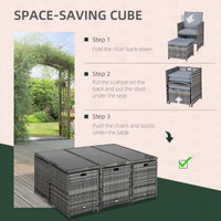 10 Seater Rattan Cube Garden Furniture Set With Parasol Hole, Rattan Dining Set With Cushions, Outdoor Dining Table And Chairs With Rectangular Glass Top Table For Patio, Mixed Grey