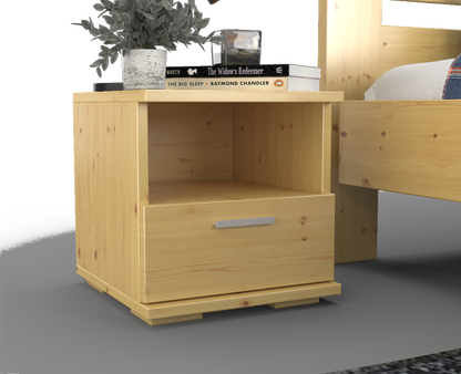 Nobis Kiefer Massivholz Nachttisch Nachtschrank | 1-Schublade und 1 Regal | 100% Bio Kiefer