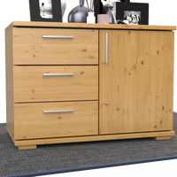 Nobis Kommode Sideboard 1-Türig 3 Schubladen 100% Bio Kiefer Massivholz
