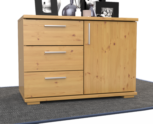 Nobis Kommode Sideboard 1-Türig 3 Schubladen 100% Bio Kiefer Massivholz