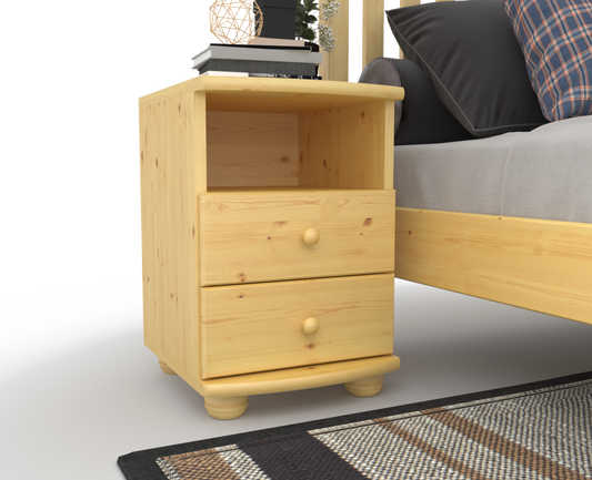 Claudia Kiefer Massivholz Nachttisch Nachtschrank | 2-Schubladen und 1 Regal | 100% Bio Kiefer