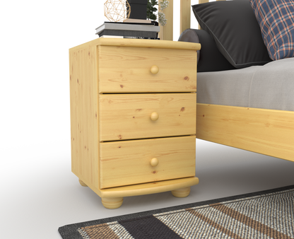 Claudia Kiefer Massivholz Nachttisch Nachtschrank | 3-Schubladen | 100% Bio Kiefer
