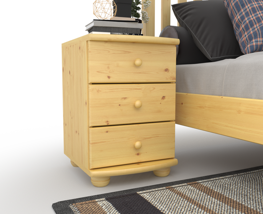 Claudia Kiefer Massivholz Nachttisch Nachtschrank | 3-Schubladen | 100% Bio Kiefer