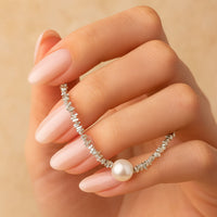 Kette mit Anhänger aus 925er Sterling-Silber, Strukturkette mit Perle