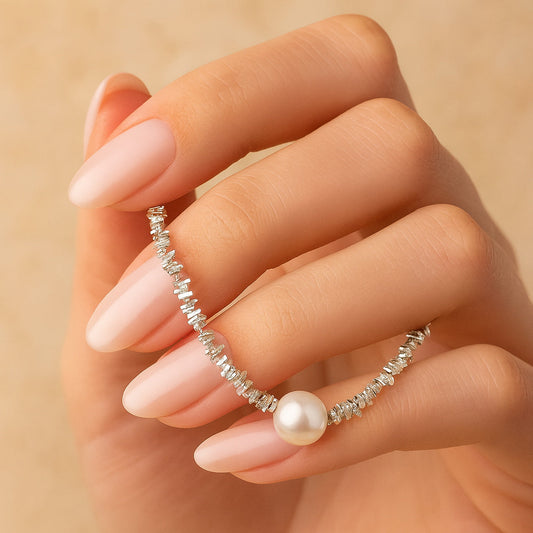 Kette mit Anhänger aus 925er Sterling-Silber, Strukturkette mit Perle