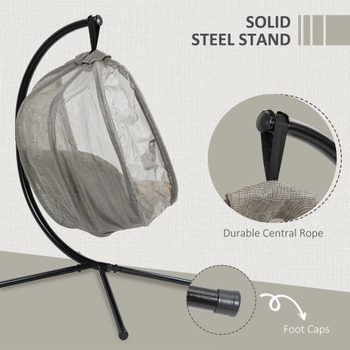 Outsunny Hängesessel mit Gestell - Faltbarer Egg Chair mit Kissen für Garten & Terrasse, Khaki